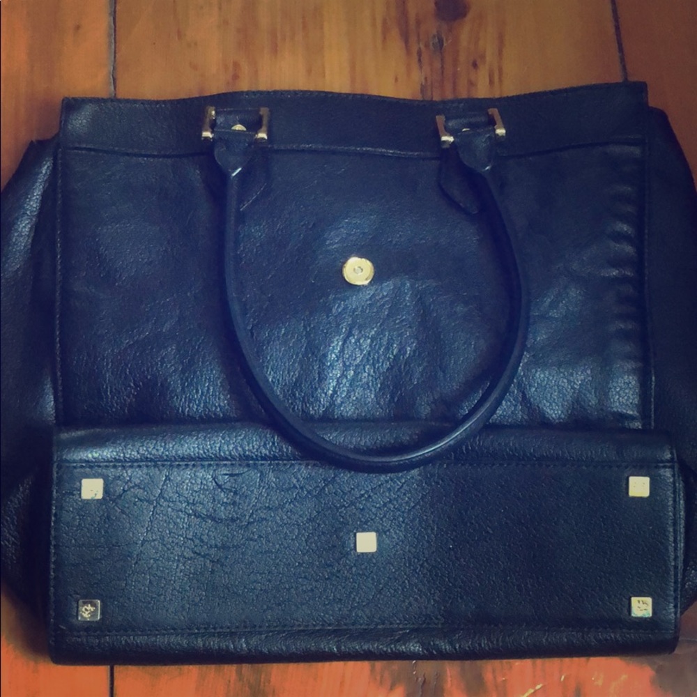 BLACK LEATHER BROOKS BROTHERS TOTE